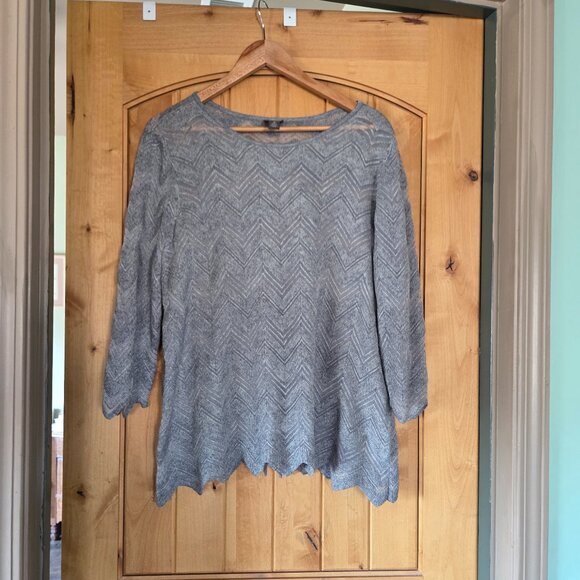 Travelers by Chico's Sz 3 (XL) Semi-Sheer Zig-Zag Hem Pullover Sweater - Picture 1 of 11